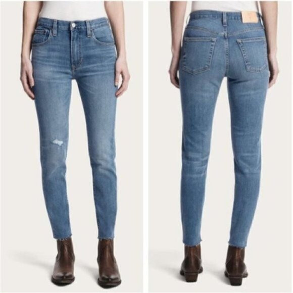 NWT FRYE Sienna Medium Blue Wash Ripped Distressed Skinny Jeans Size 25 - Picture 1 of 9